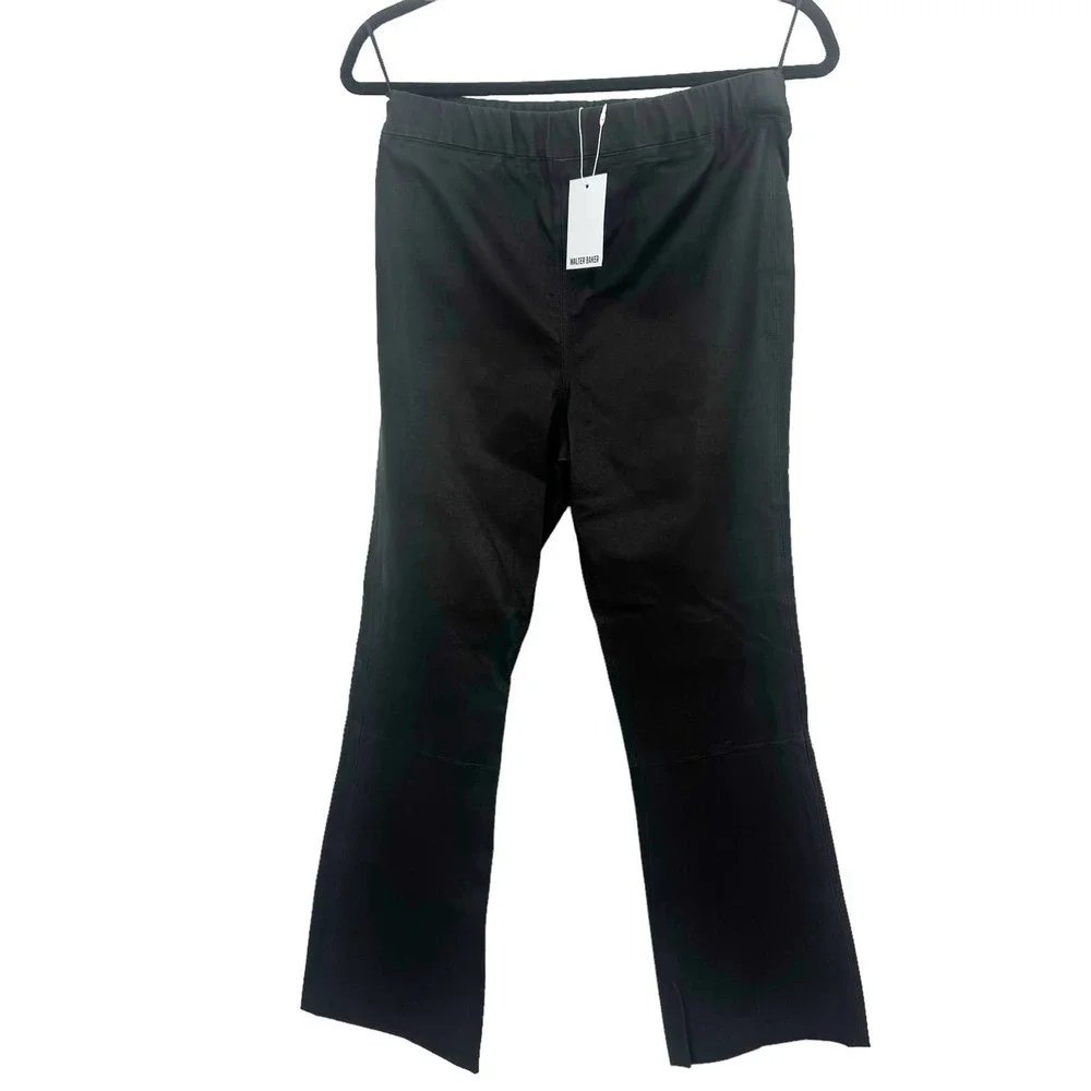 Walter Baker Stretch Lamb Leather Lori Pant Pull-On Mocha Black Size L NWT